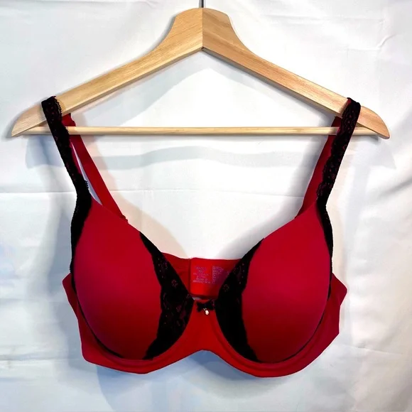Soma Embraceable Full Coverage Lace Trim Bra Size 36D Red Black EUC  underwire